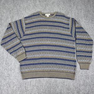Paolo Valenzi Sweater Mens Large Blue Stripe Merino Wool Blend Knit Made Italy